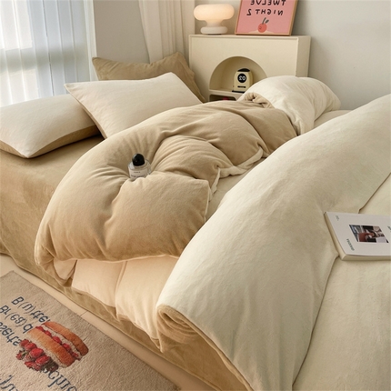 古吉梦 2023新款牛奶绒纯色双拼（跑量款）四件套 奶芋色+杏仁