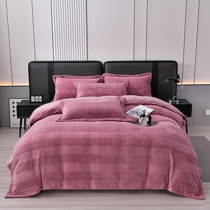 91家纺网 家纺一手货源 找家纺 （总）席之家 2023新款加厚保暖立体剪花方格兔毛绒四件套-简爱款