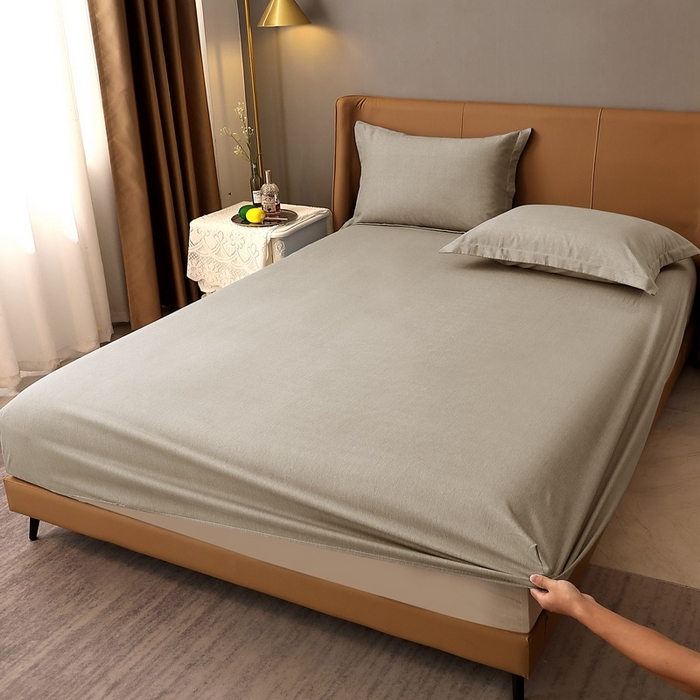 91家纺网 家纺一手货源 找家纺 晶缦家纺 2023加厚全棉纯色生态磨毛多规格单品四件套--床笠 纯依-时尚灰