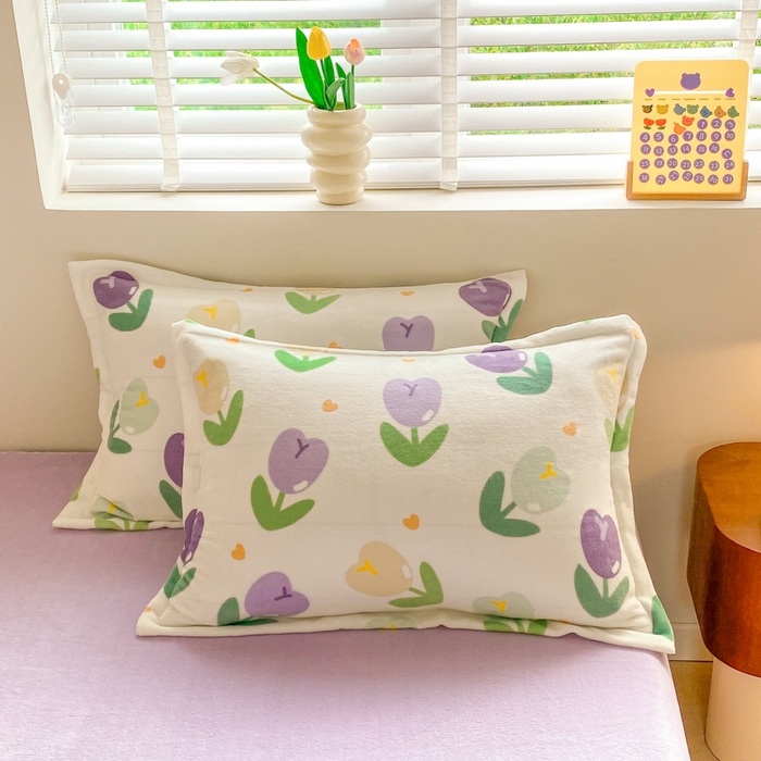 91家纺网 家纺一手货源 找家纺 沐慕 2024新款牛奶绒加厚保暖卡通印花四件套 紫郁金香