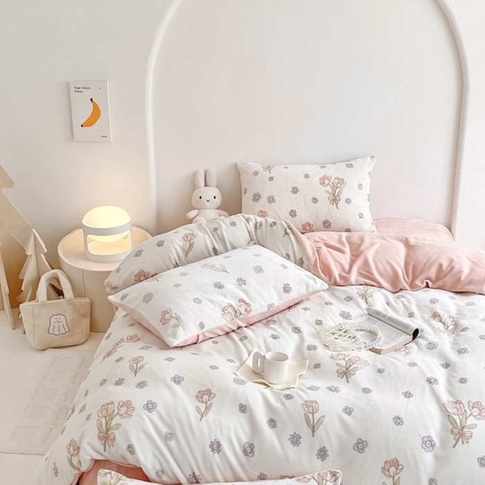 91家纺网 家纺一手货源 找家纺 潘朵拉 2023新款秋冬ins韩系牛奶绒印花四件套 绮罗