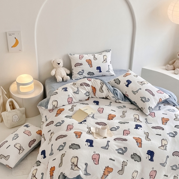 91家纺网 家纺一手货源 找家纺 潘朵拉 2023新款秋冬ins韩系牛奶绒印花四件套 侏罗纪