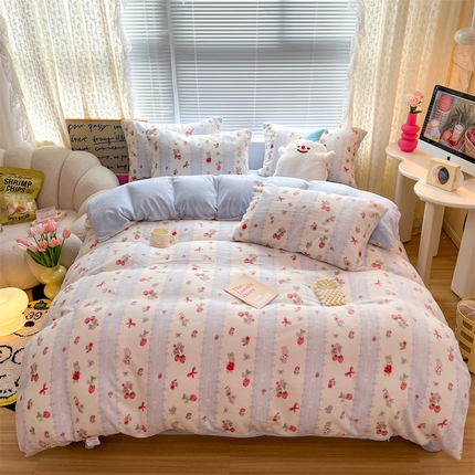顾里家纺 新款ins少女保暖牛奶绒四件套第二批 草莓兔园