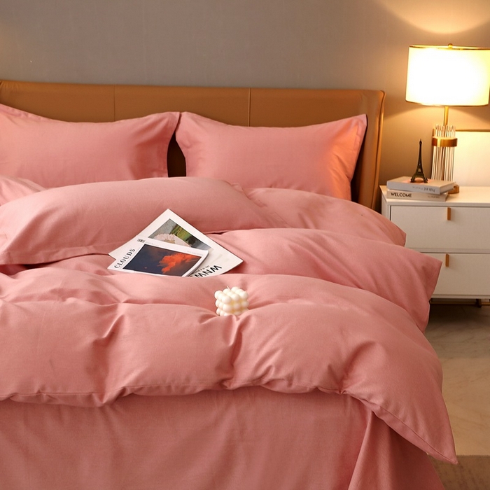 91家纺网 家纺一手货源 找家纺 晶缦家纺 2023加厚全棉纯色生态磨毛多规格四件套 纯依-粉玉