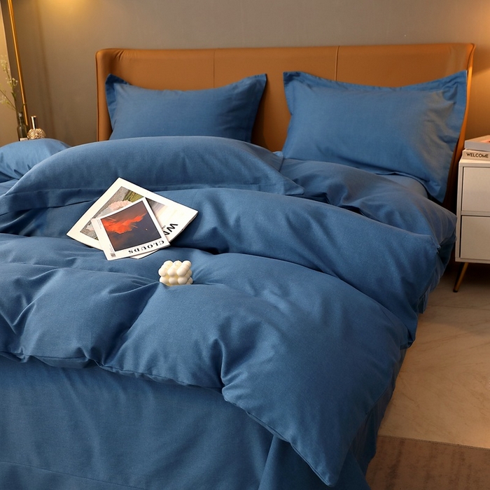 91家纺网 家纺一手货源 找家纺 晶缦家纺 2023加厚全棉纯色生态磨毛多规格四件套 纯依-宾利蓝