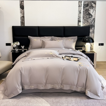 梧桐家居    2023新款13376全棉轻奢刺绣四件套-罗薇系列 罗薇-泥灰