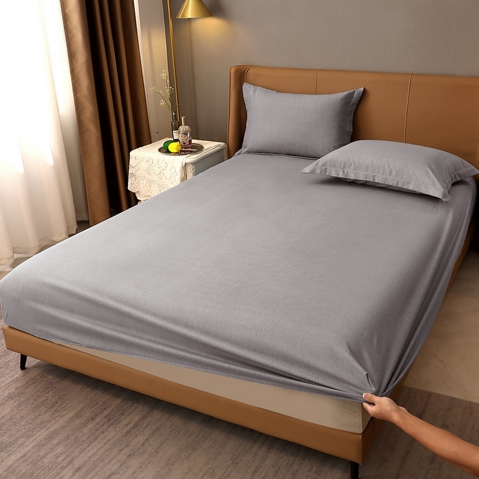 91家纺网 家纺一手货源 找家纺 晶缦家纺 2023加厚全棉纯色生态磨毛多规格单品四件套--床笠 纯依-银灰