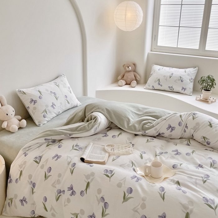 91家纺网 家纺一手货源 找家纺 潘朵拉 2023新款秋冬ins韩系牛奶绒印花四件套 蝶郁