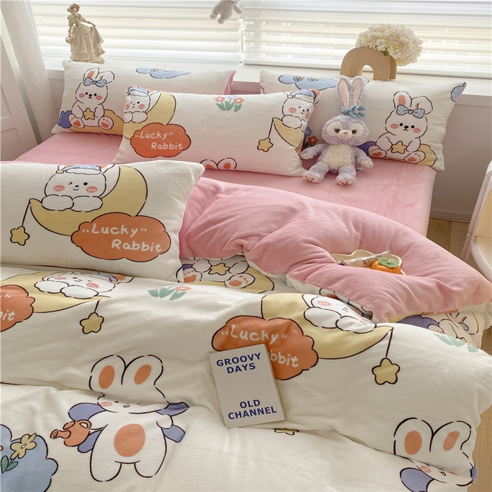 91家纺网 家纺一手货源 找家纺 古吉梦 2023新增牛奶绒印花（跑量款） 萌兔乐园