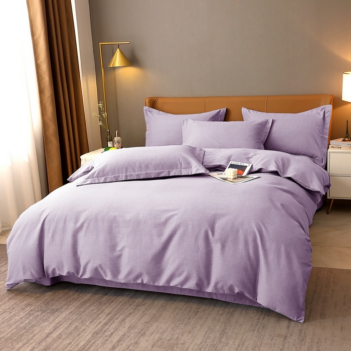 91家纺网 家纺一手货源 找家纺 晶缦家纺 2023加厚全棉纯色生态磨毛多规格四件套 纯依-浅紫