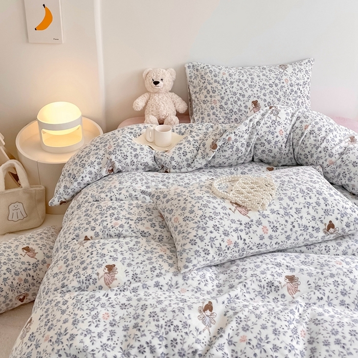 91家纺网 家纺一手货源 找家纺 潘朵拉 2023新款秋冬ins韩系牛奶绒印花四件套 仙子