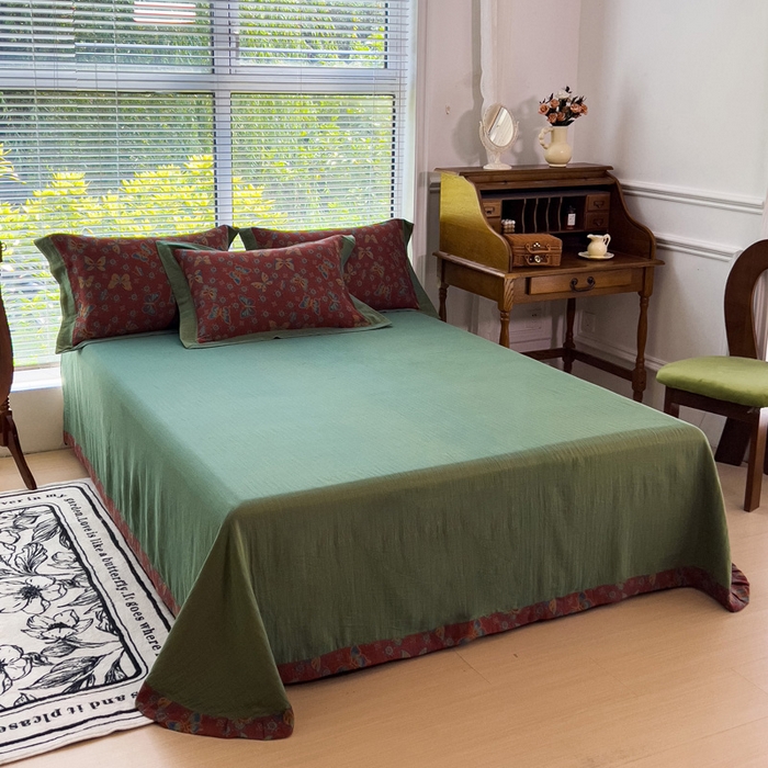 91家纺网 家纺一手货源 找家纺 小欢喜 新款色织全棉双层纱四件套直播爆款 蝶舞-红