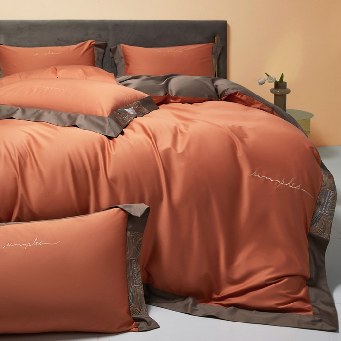 91家纺网 家纺一手货源 找家纺 爱缦 2023新款极光系列100支澳棉四件套风格二 焦糖橙