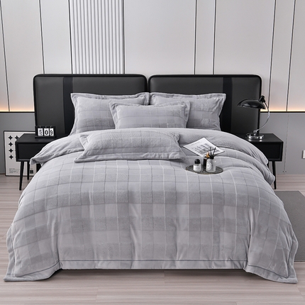 91家纺网 家纺一手货源 找家纺 （总）席之家 2023新款加厚保暖立体剪花方格兔毛绒四件套-简爱款