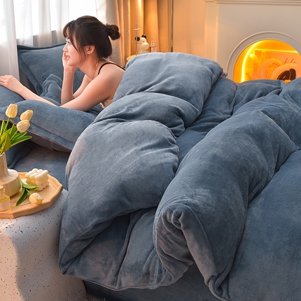 简爱2025新款纯色双拼牛奶绒四件套被套（跑量款）直播 宾利蓝