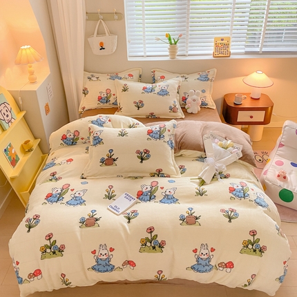 91家纺网 家纺一手货源 找家纺 （总）沐慕 2024新款牛奶绒加厚保暖卡通印花四件套