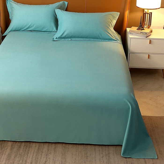 91家纺网 家纺一手货源 找家纺 晶缦家纺 2023加厚全棉纯色生态磨毛多规格单品四件套--床单 纯依-豆绿