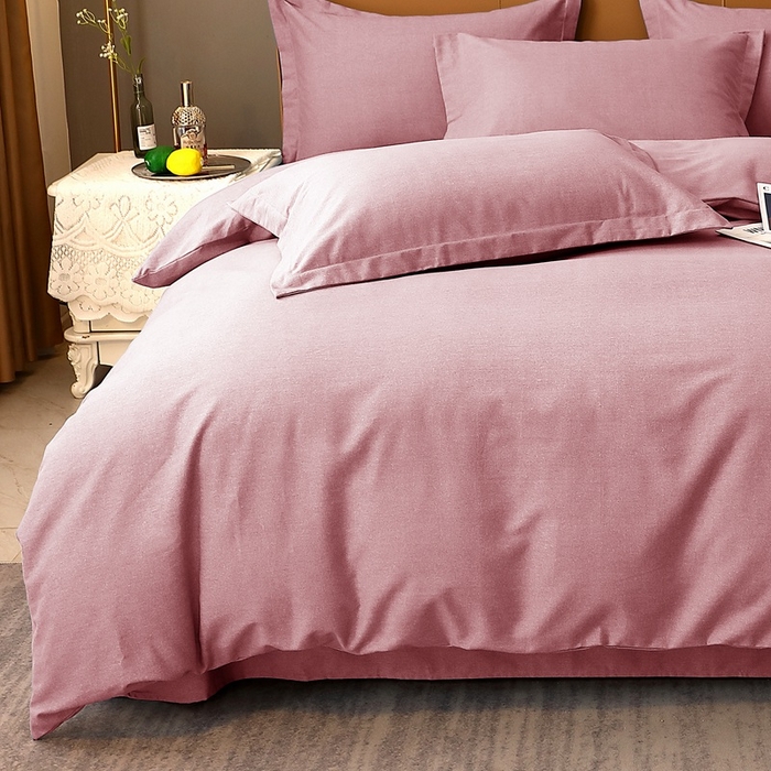 91家纺网 家纺一手货源 找家纺 晶缦家纺 2023加厚全棉纯色生态磨毛多规格四件套 纯依-豆沙