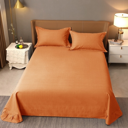 晶缦家纺 2023加厚全棉纯色生态磨毛多规格单品四件套--床单 纯依-时尚桔