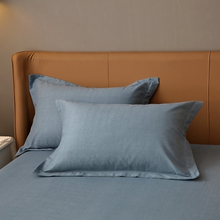 晶缦家纺 2023加厚全棉纯色生态磨毛多规格单品四件套--枕套 纯依-蓝灰