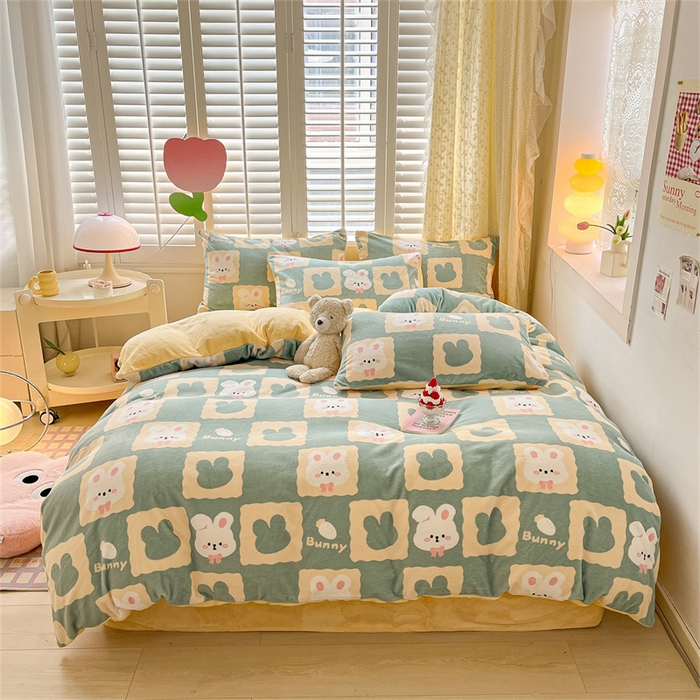 91家纺网 家纺一手货源 找家纺 古吉梦 2023新增牛奶绒印花（跑量款） 棋盘格兔