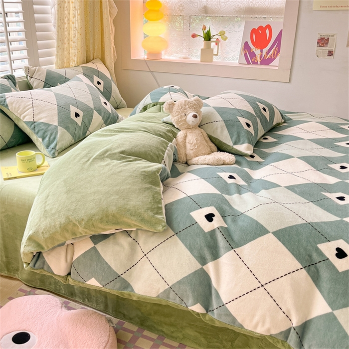 91家纺网 家纺一手货源 找家纺 古吉梦 2023新增牛奶绒印花（跑量款） 菱格-绿