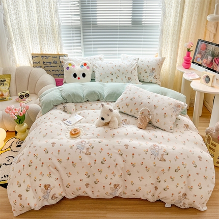 顾里家纺 新款ins少女保暖牛奶绒四件套第二批 精灵花园