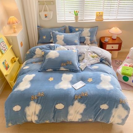 91家纺网 家纺一手货源 找家纺 （总）沐慕 2024新款牛奶绒加厚保暖卡通印花四件套