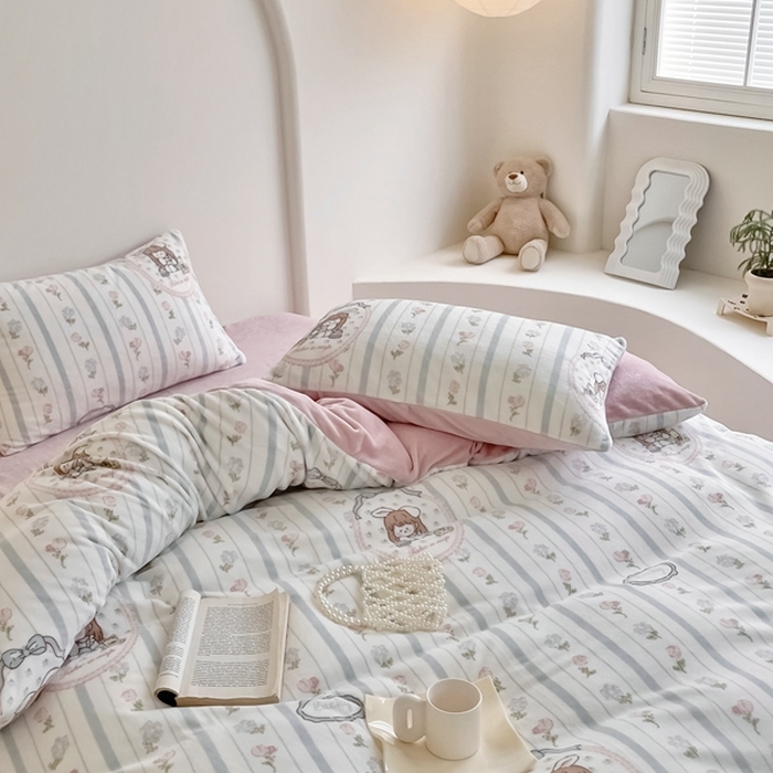 91家纺网 家纺一手货源 找家纺 潘朵拉 2023新款秋冬ins韩系牛奶绒印花四件套 花姑娘