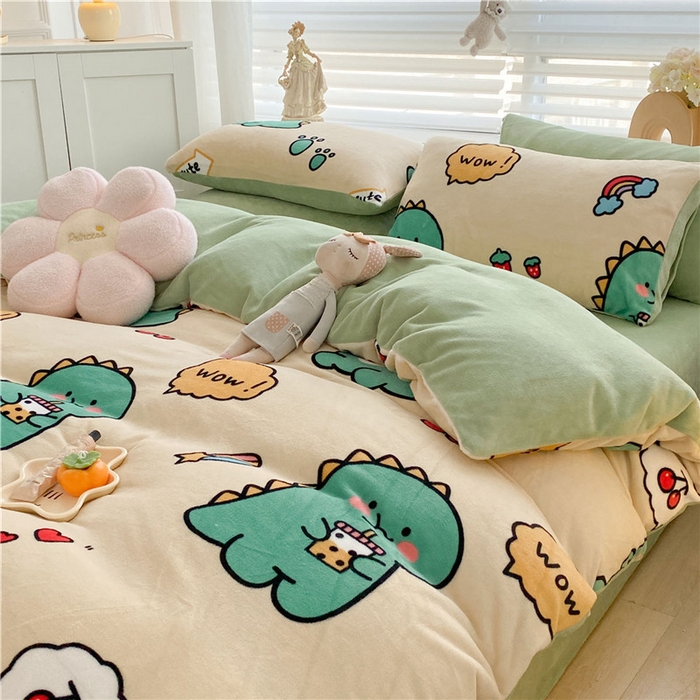 91家纺网 家纺一手货源 找家纺 古吉梦 2023新增牛奶绒印花（跑量款） 恐龙黄