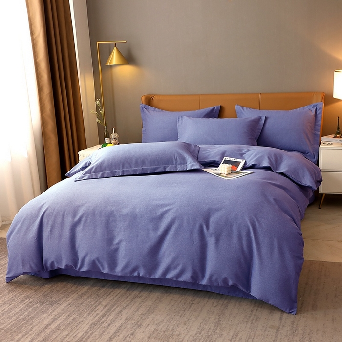 91家纺网 家纺一手货源 找家纺 晶缦家纺 2023加厚全棉纯色生态磨毛多规格四件套 纯依-牛仔蓝