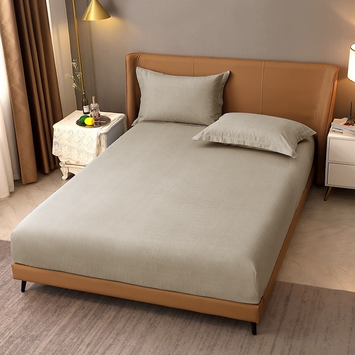 91家纺网 家纺一手货源 找家纺 晶缦家纺 2023加厚全棉纯色生态磨毛多规格单品四件套--床笠 纯依-时尚灰