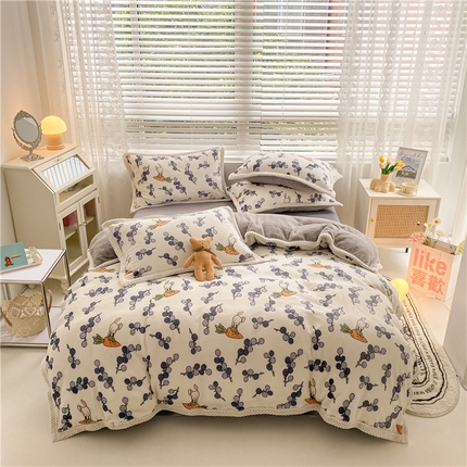 91家纺网 家纺一手货源 找家纺 （总）琪格格2023年琪格格印花A牛奶绒B兔兔绒大包边四件套