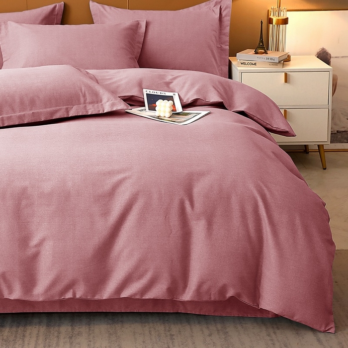 91家纺网 家纺一手货源 找家纺 晶缦家纺 2023加厚全棉纯色生态磨毛多规格四件套 纯依-豆沙