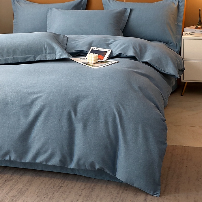 91家纺网 家纺一手货源 找家纺 晶缦家纺 2023加厚全棉纯色生态磨毛多规格四件套 纯依-蓝灰