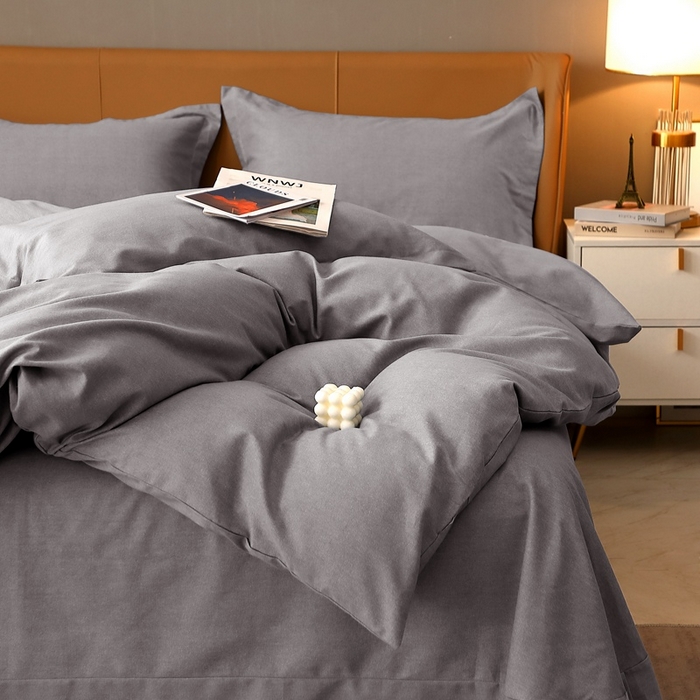 91家纺网 家纺一手货源 找家纺 晶缦家纺 2023加厚全棉纯色生态磨毛多规格四件套 纯依-银灰