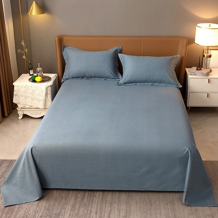 91家纺网 家纺一手货源 找家纺 晶缦家纺 2023加厚全棉纯色生态磨毛多规格单品四件套--床单 纯依-蓝灰
