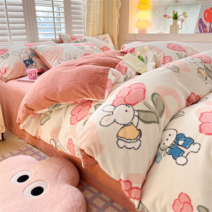 91家纺网 家纺一手货源 找家纺 古吉梦 2023新增牛奶绒印花（跑量款） 可爱兔兔