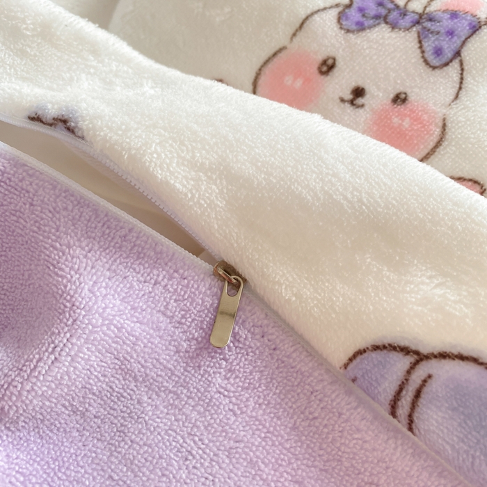 91家纺网 家纺一手货源 找家纺 沐慕 2024新款牛奶绒加厚保暖卡通印花四件套 紫系小兔