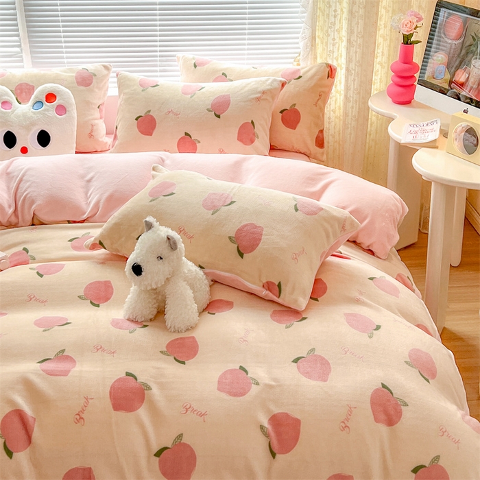 91家纺网 家纺一手货源 找家纺 顾里家纺 2023新款ins少女保暖牛奶绒四件套第二批 水蜜桃