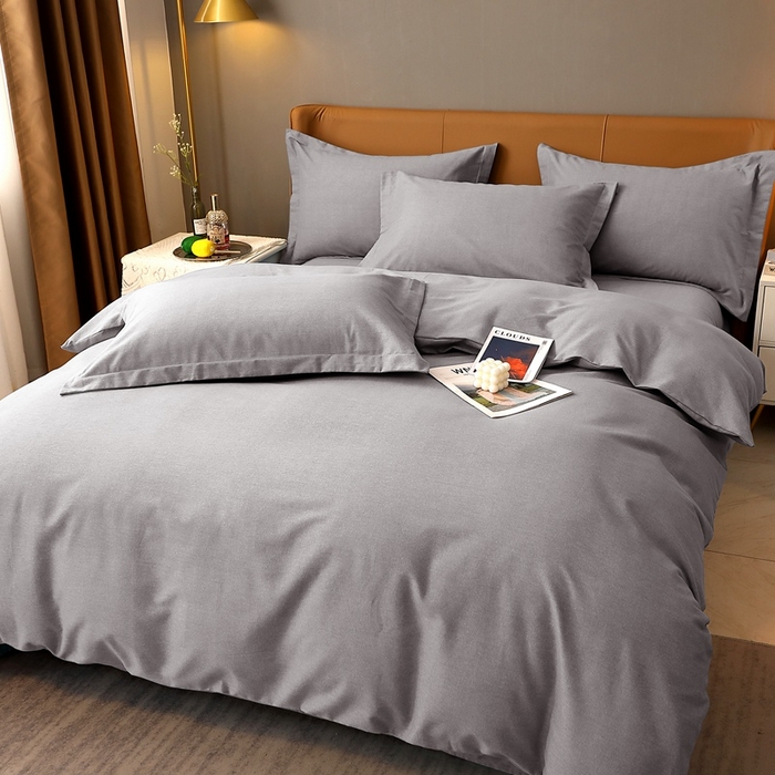 91家纺网 家纺一手货源 找家纺 晶缦家纺 2023加厚全棉纯色生态磨毛多规格四件套 纯依-银灰