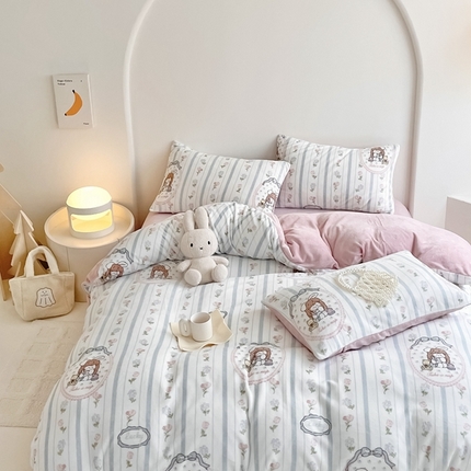 潘朵拉 2023新款秋冬ins韩系牛奶绒印花四件套 花姑娘