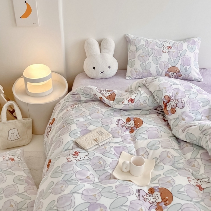 91家纺网 家纺一手货源 找家纺 潘朵拉 2023新款秋冬ins韩系牛奶绒印花四件套 花里