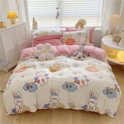 91家纺网 家纺一手货源 找家纺 古吉梦 2023新增牛奶绒印花（跑量款） 萌兔乐园