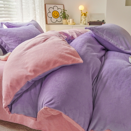 91家纺网 家纺一手货源 找家纺 （总）慕晨高克重爆款直播纯色牛奶绒法莱绒双拼素色三四件套单被套床单