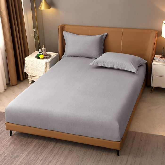 91家纺网 家纺一手货源 找家纺 晶缦家纺 2023加厚全棉纯色生态磨毛多规格单品四件套--床笠 纯依-银灰