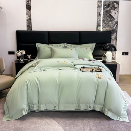 梧桐家居    2023新款13376全棉轻奢刺绣四件套-罗薇系列 罗薇-水绿