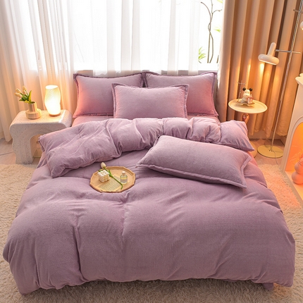 91家纺网 家纺一手货源 找家纺 简爱2025新款纯色双拼牛奶绒四件套被套（跑量款）直播 优雅紫