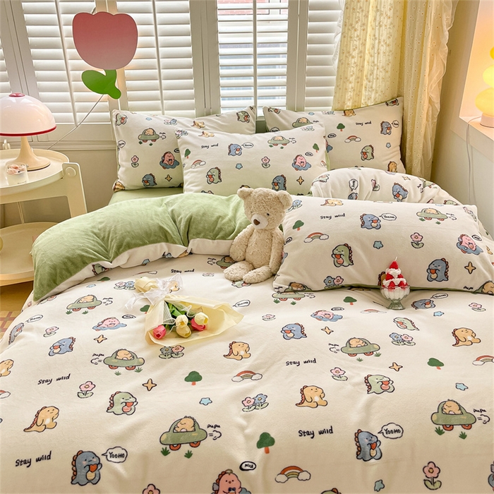 91家纺网 家纺一手货源 找家纺 古吉梦 2023新增牛奶绒印花（跑量款） 小恐龙-米