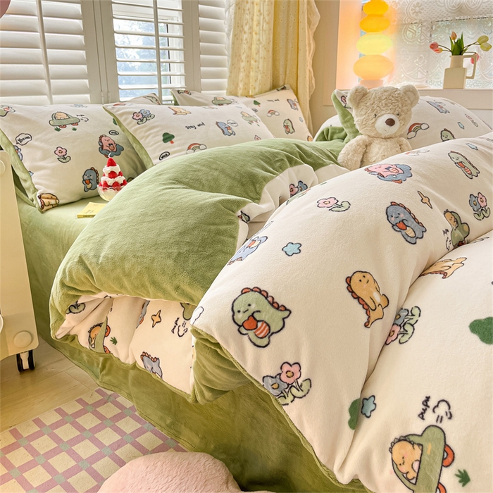 91家纺网 家纺一手货源 找家纺 古吉梦 2023新增牛奶绒印花（跑量款） 小恐龙-米